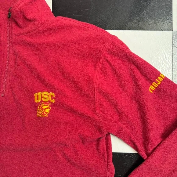 USC Red Fleece Quarter-Zip Sweater - Picture 3 of 4